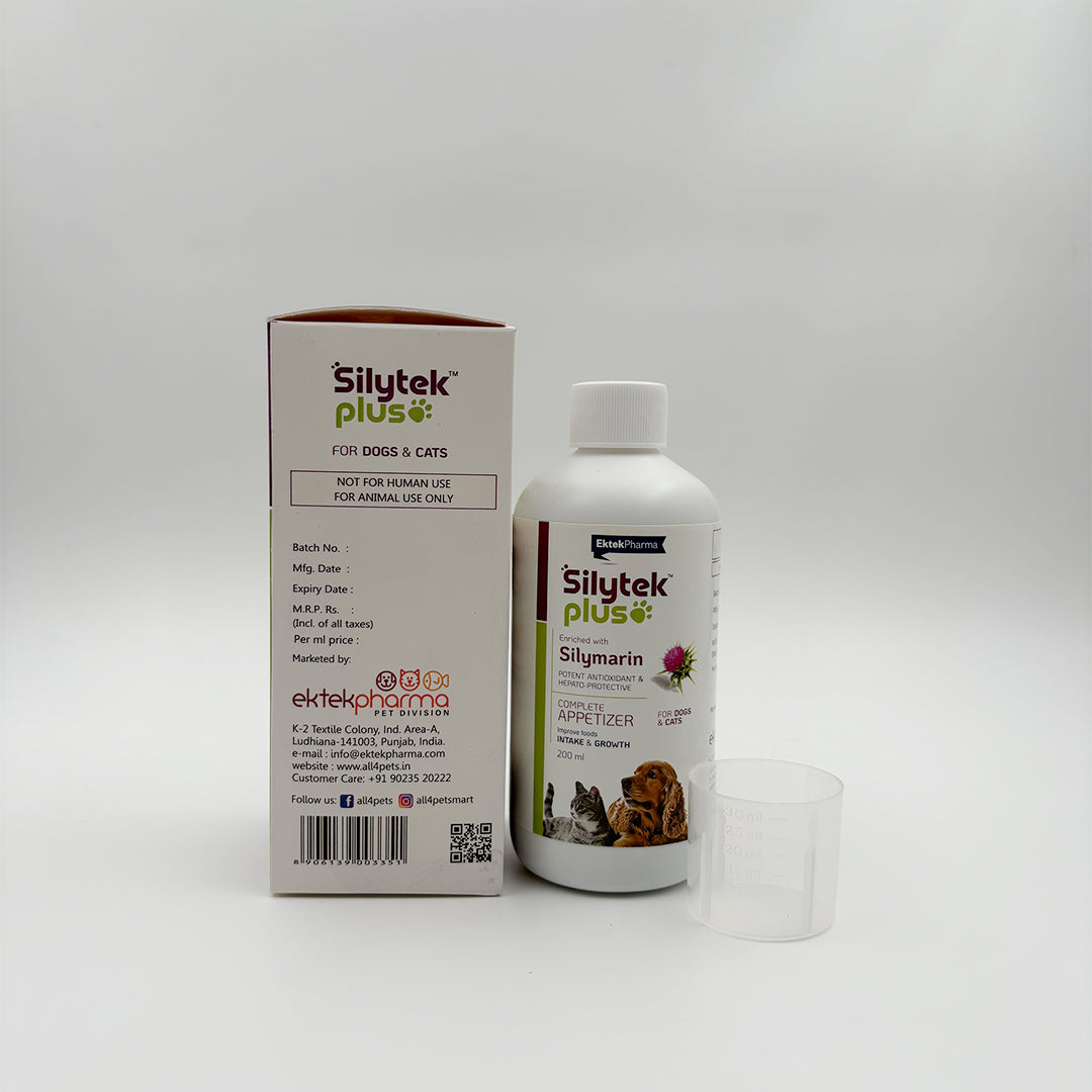 Back side of Silytek Plus syrup showing dosage and composition