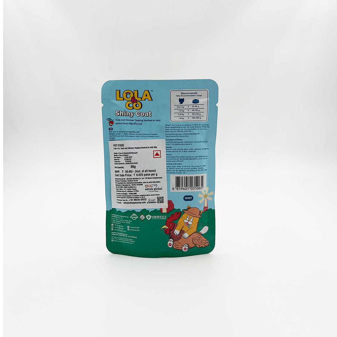 Lola Go pet food packaging with branding and product details on a white background