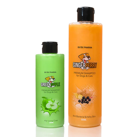 Combo with Fruit Shampoo Buy Ginger Berry 500ml & Get Free Green Apple Shampoo 200ml for Dogs and Cats