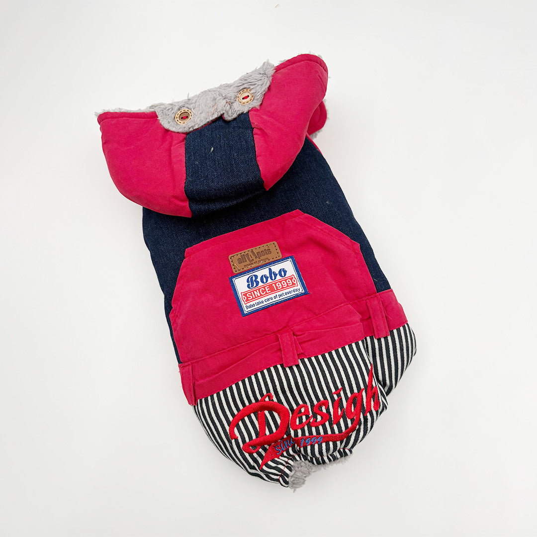 Imported denim jacket with cap and inner fur for dogs