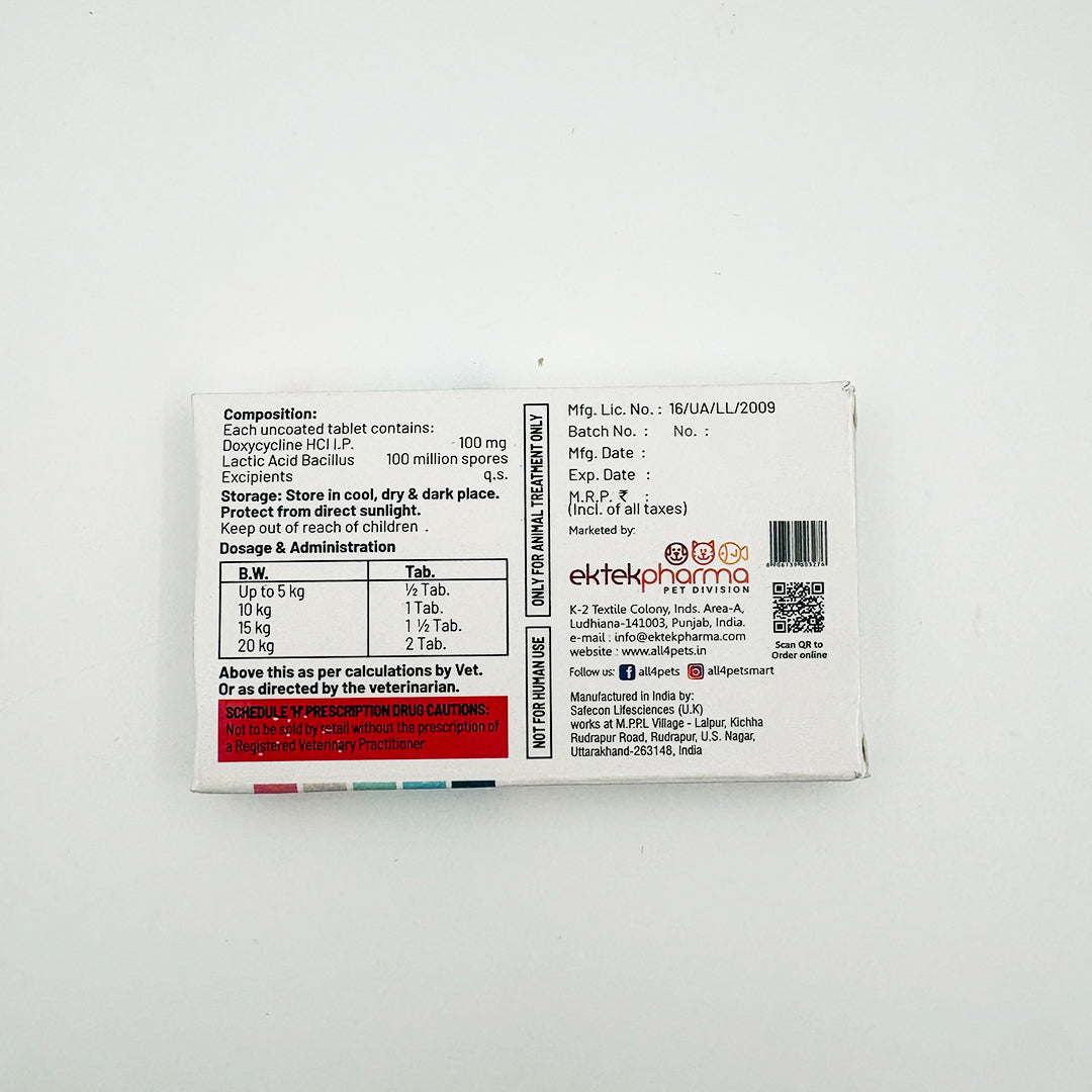 Lacdox™ Doxycycline Tablets for Dogs & Cats ektek pharma