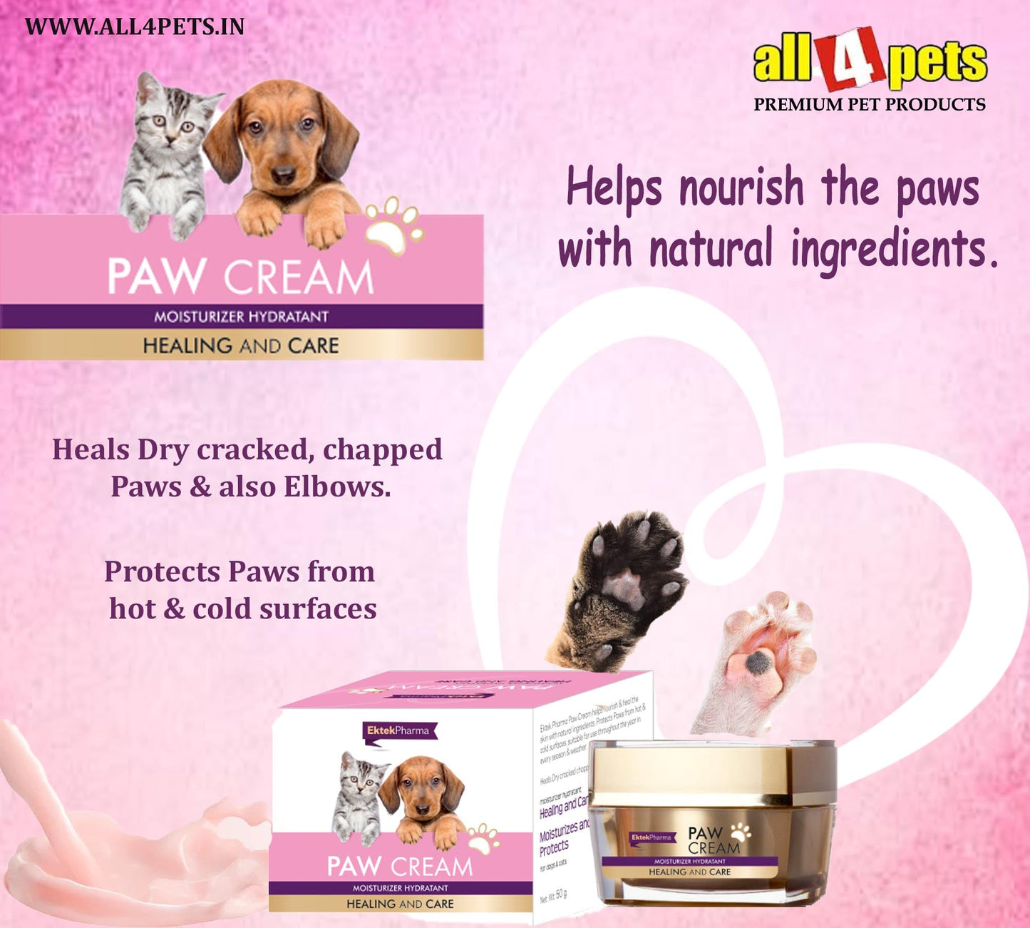 All4pets Paw Cream Moisturizer Hydratant (For Dogs &Cats)-50g