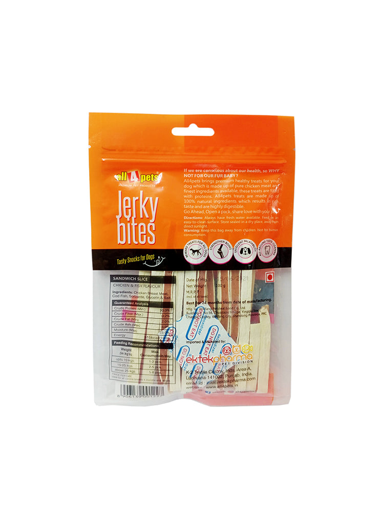 All4pets Jerky Bites – Sandwich Slice (Chicken & Fish Flavour) -100g