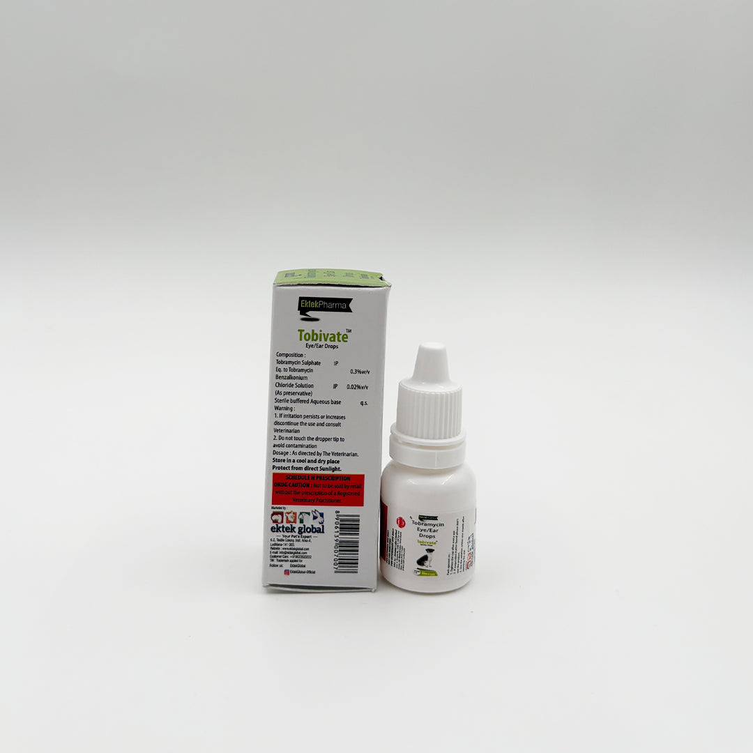 Tobivate pet ear and eye drops packaging for dogs and cats