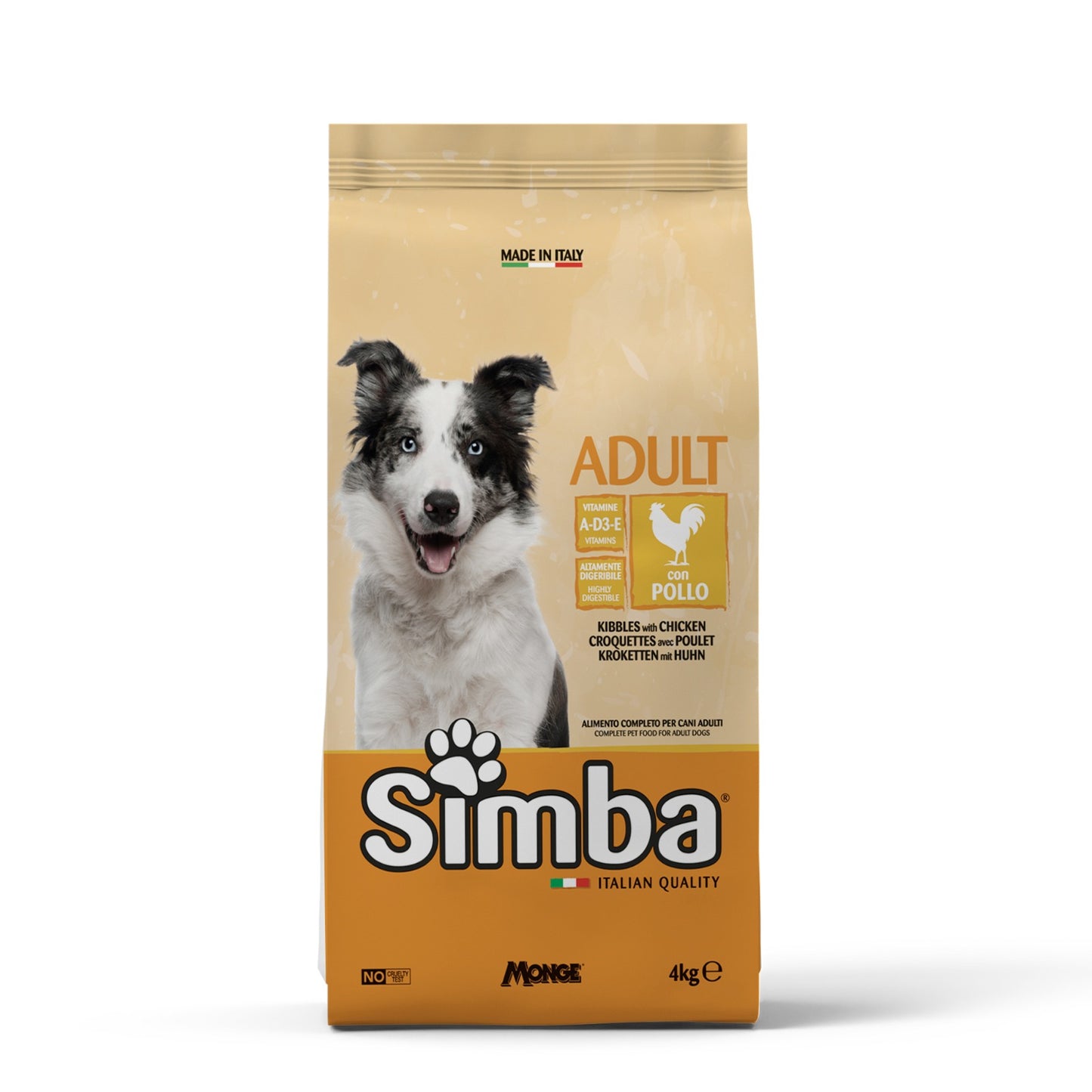 Simba Adult Dry Dog Food 10kg - Chicken Formula, Complete Balanced Nutrition, High Protein, Digestive Support, Made in Italy