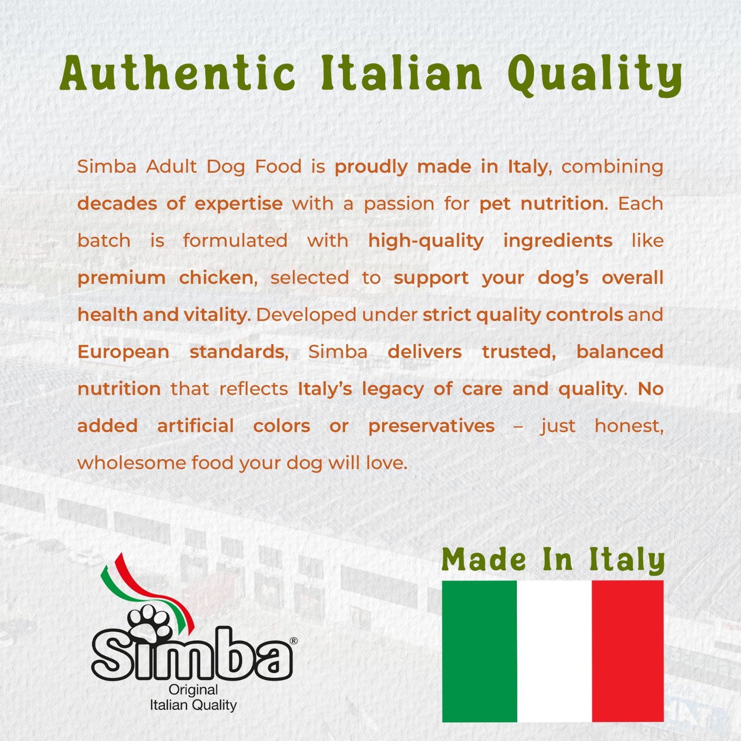 Simba Adult Dry Dog Food 10kg - Chicken Formula, Complete Balanced Nutrition, High Protein, Digestive Support, Made in Italy