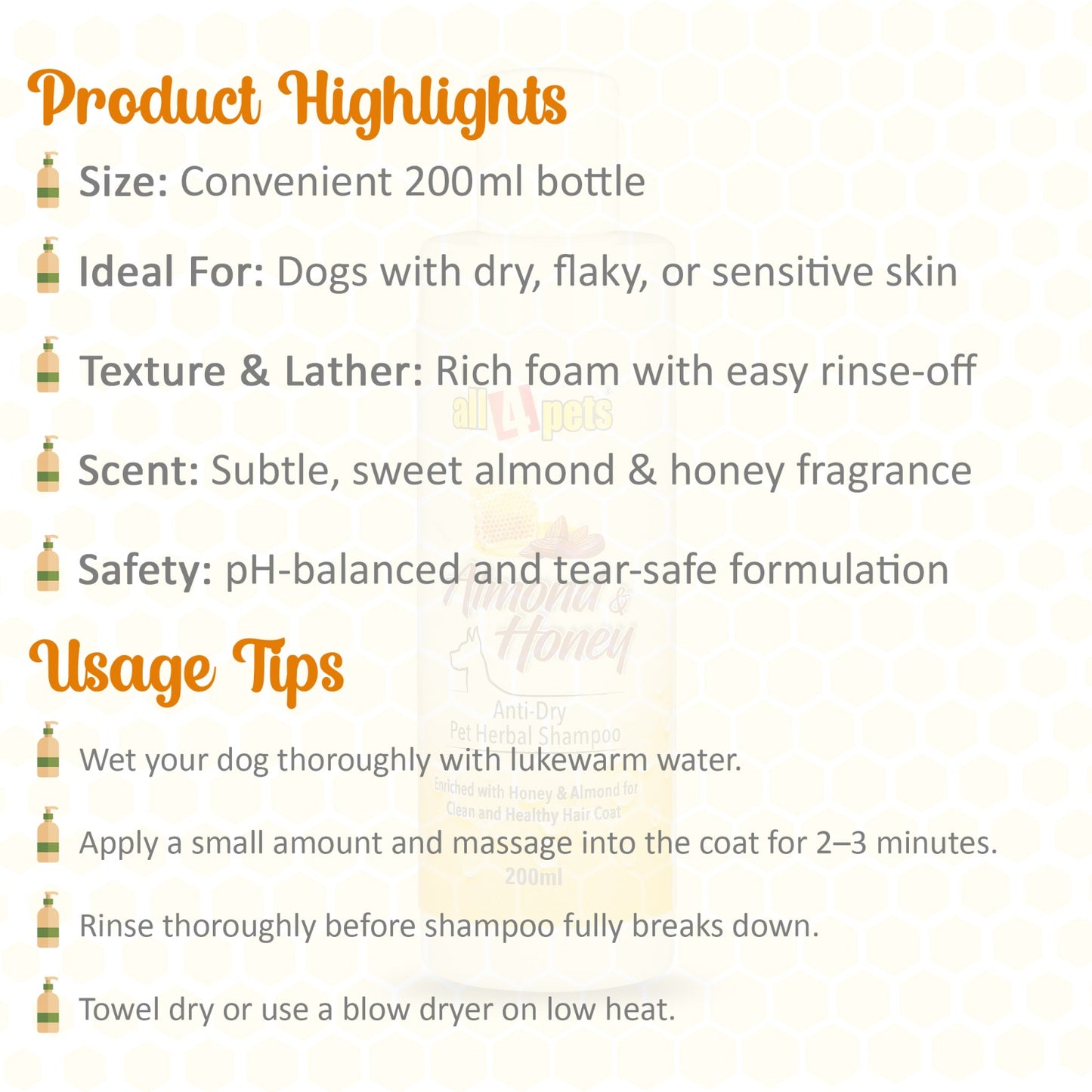 All4pets Almonds Honey Dog Shampoo-200ml