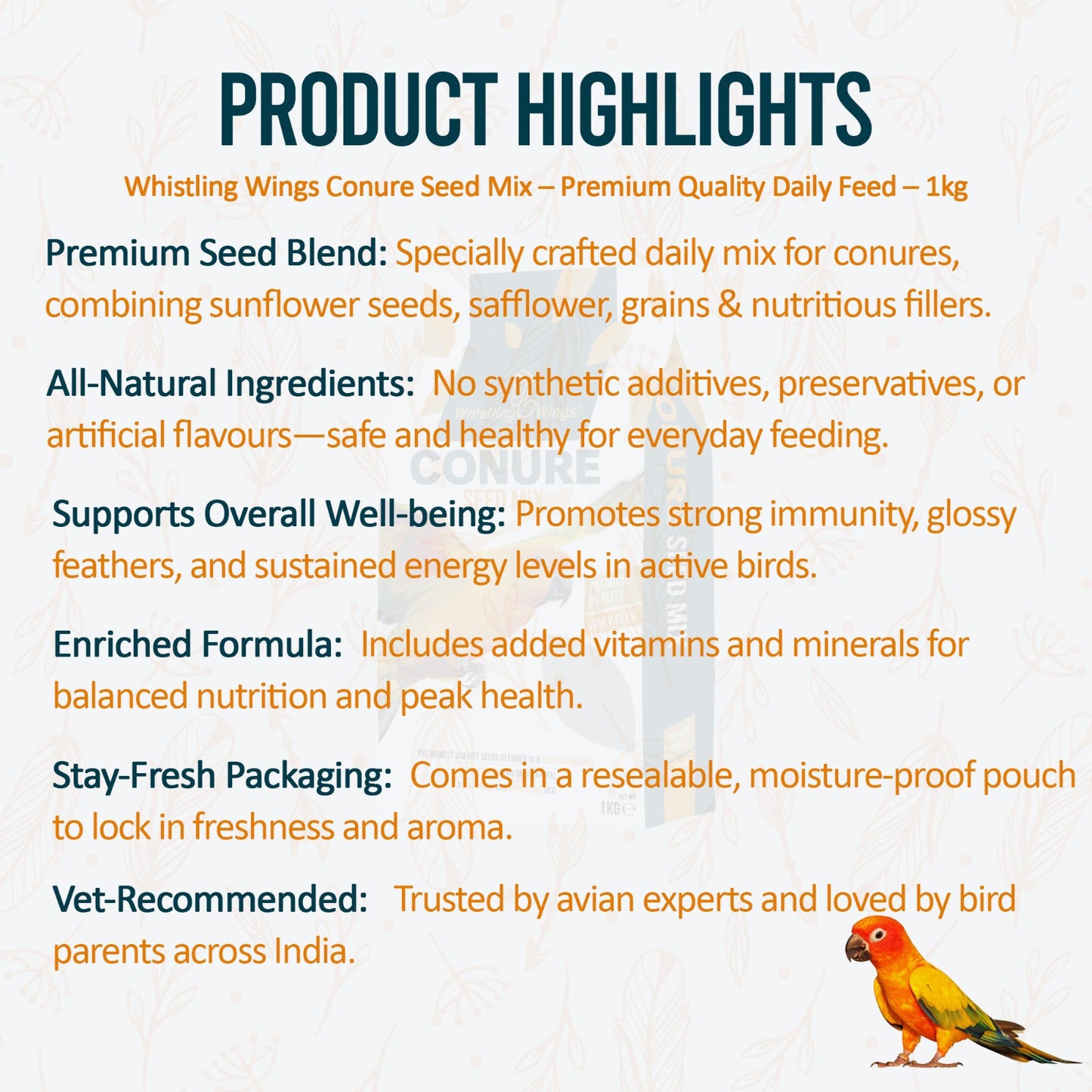 Whistling Wings Conure Seed Mix β Premium Quality Daily Feed