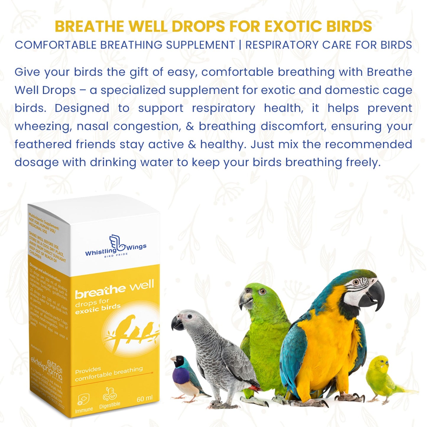 Breathe Well Drops for Exotic Birds 60 ML – Respiratory Support for Cage Birds | Ektek Global