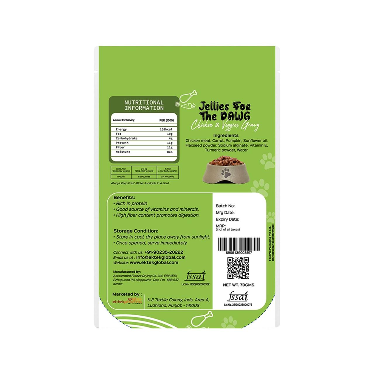 WooFood Chicken & Veggies Gravy (Jellies for Dogs) -70gm ( Pack of 5)