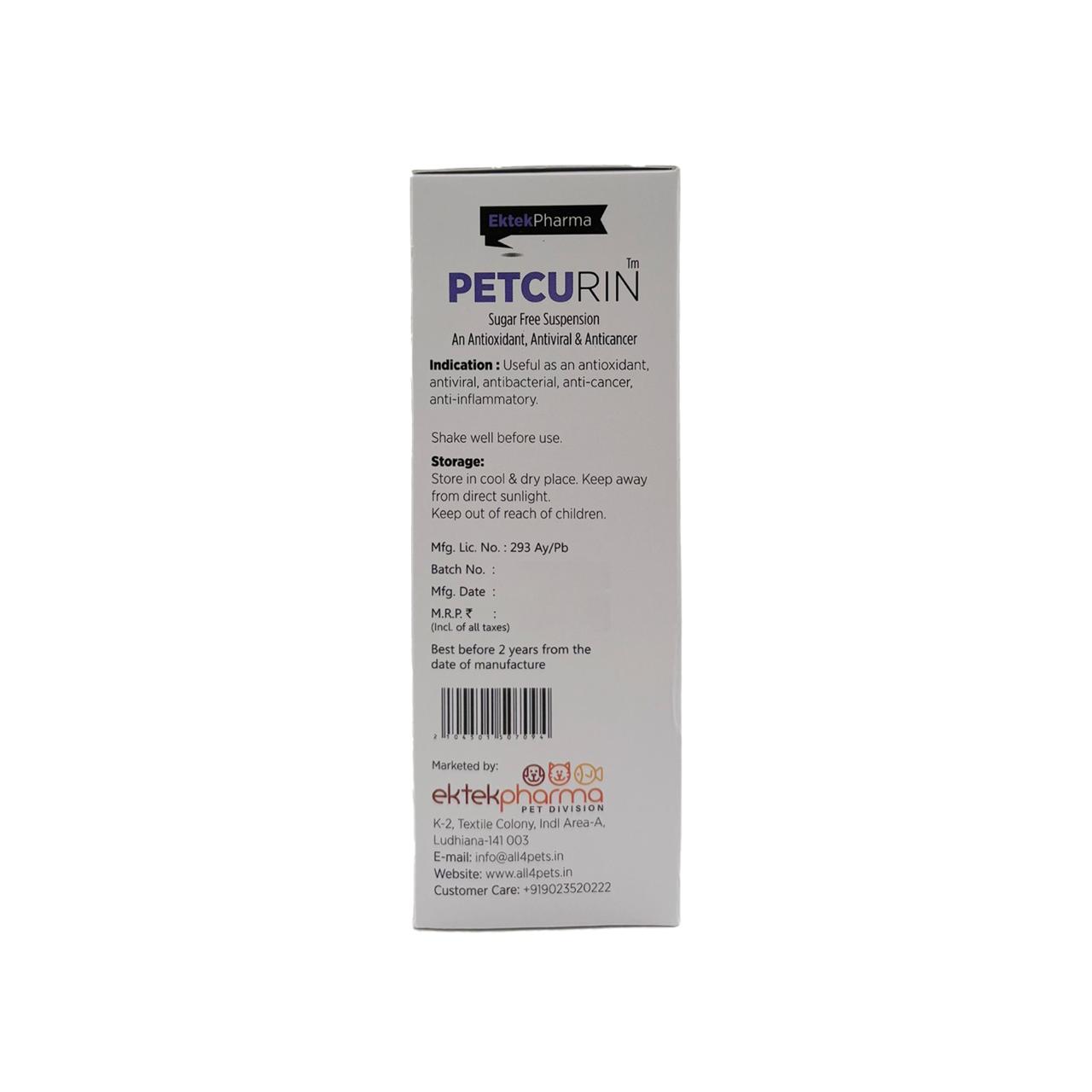 Petcurin Sugar Free Suspension -200ml ( For Dogs and Cats) An Antioxident, Antiviral & Anticancer