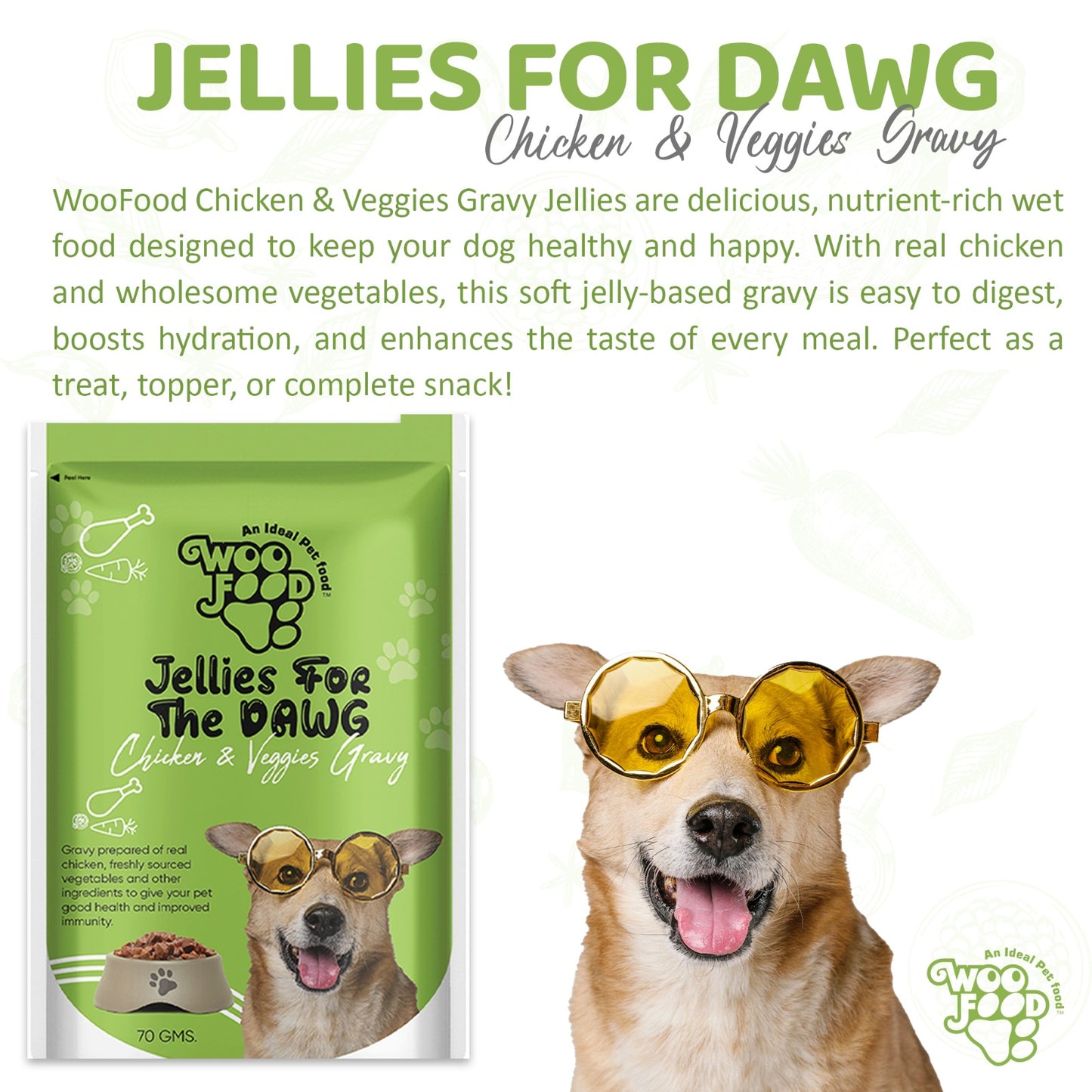 WooFood Chicken & Veggies Gravy (Jellies for Dogs) -70gm ( Pack of 5)