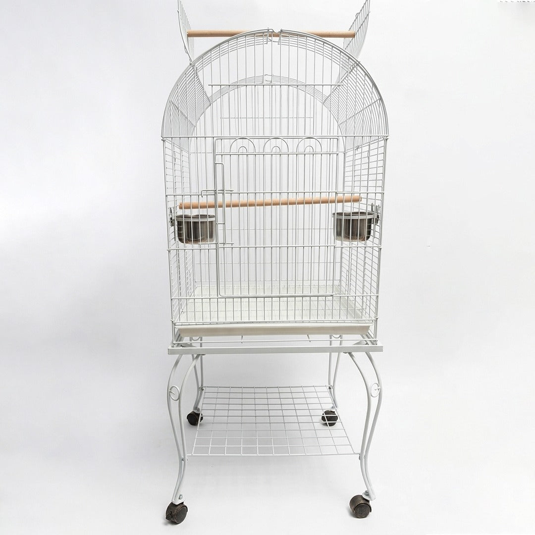 White Cage for Parrots with Wheels