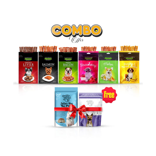 Buy Prama Treat Combo (Pack of 6) And Get 1 WooFood Indian Treat+1 Jelly Free