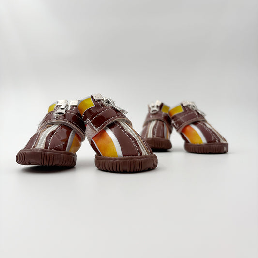 Anti-slip waterproof dog shoes brown color for small dogs