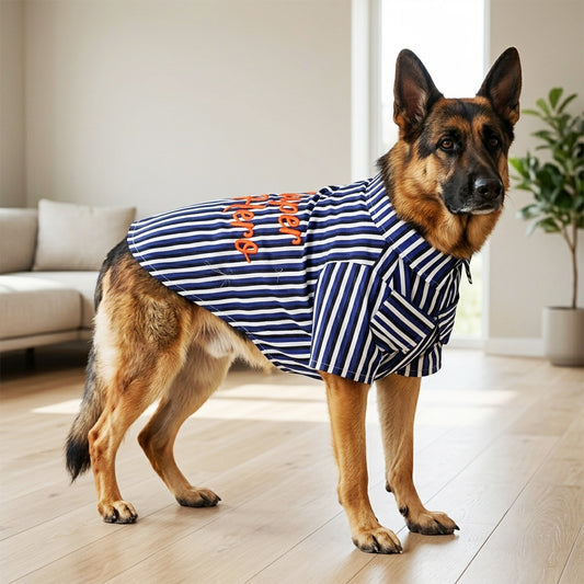 dog wearing Blue Striped Shirt for Dogs