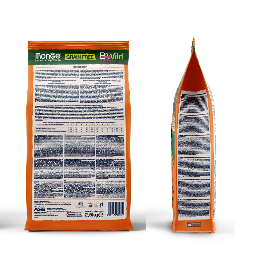 Monge BWild Grain Free Adult Dog Food backside