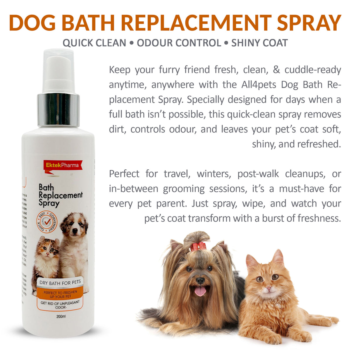 Bath Replacement Spray 200 ml for Dogs and Cats