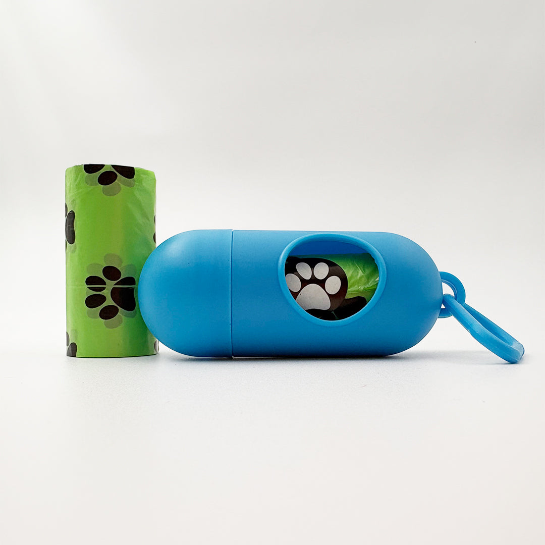 Biodegradable dog poop bags with capsule case blue colour
