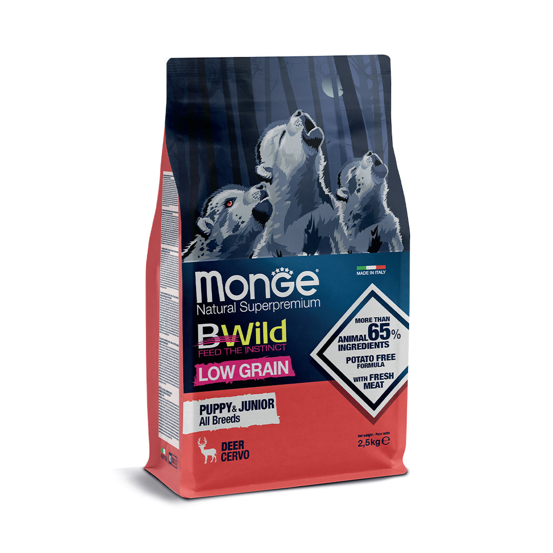 Monge BWild Low Grain Puppy & Junior Food with Deer – 2.5 kg