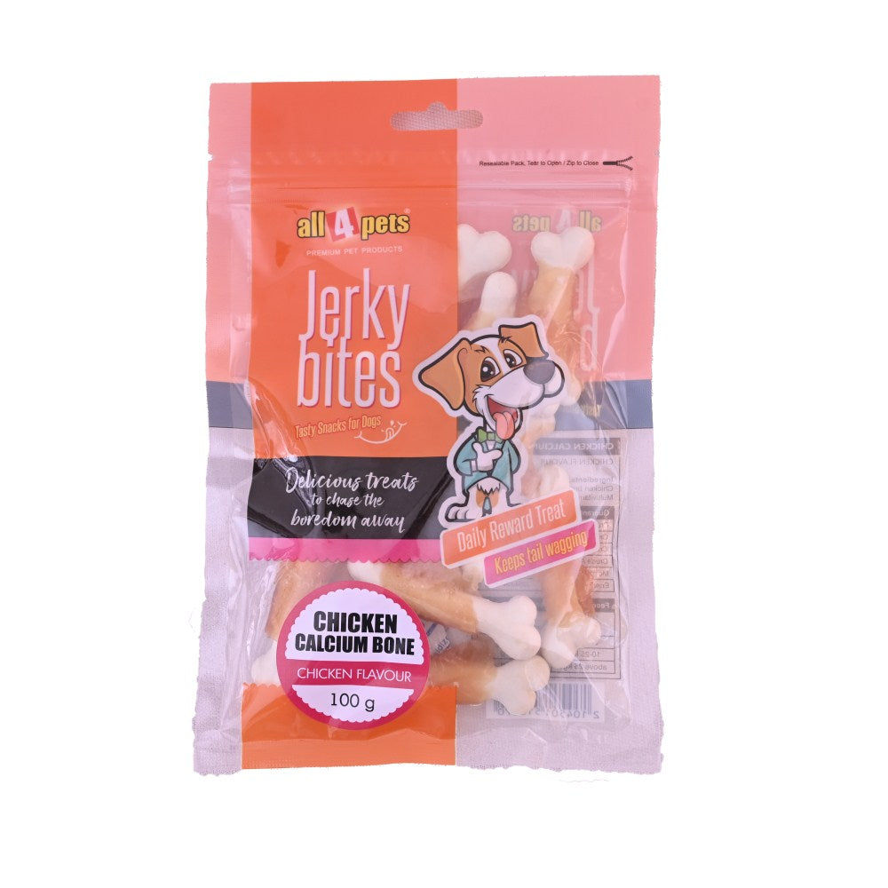 ALL4PETS JERKY BITES-CHICKEN CALCIUM BONE 100GM