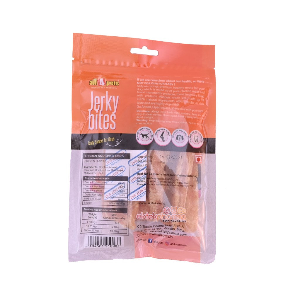 ALL4PETS JERKY BITES-CHICKEN &amp; LIVER CHIPS 100GM