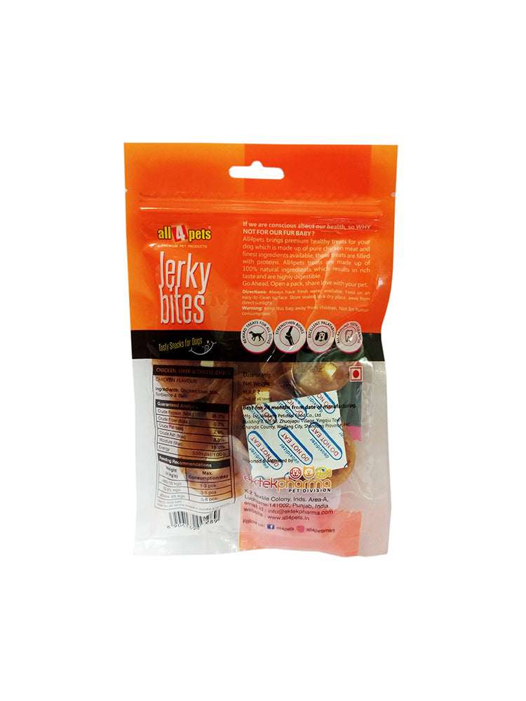 ALL4PETS JERKY BITES-Chicken Liver And Cheese Chips-100g