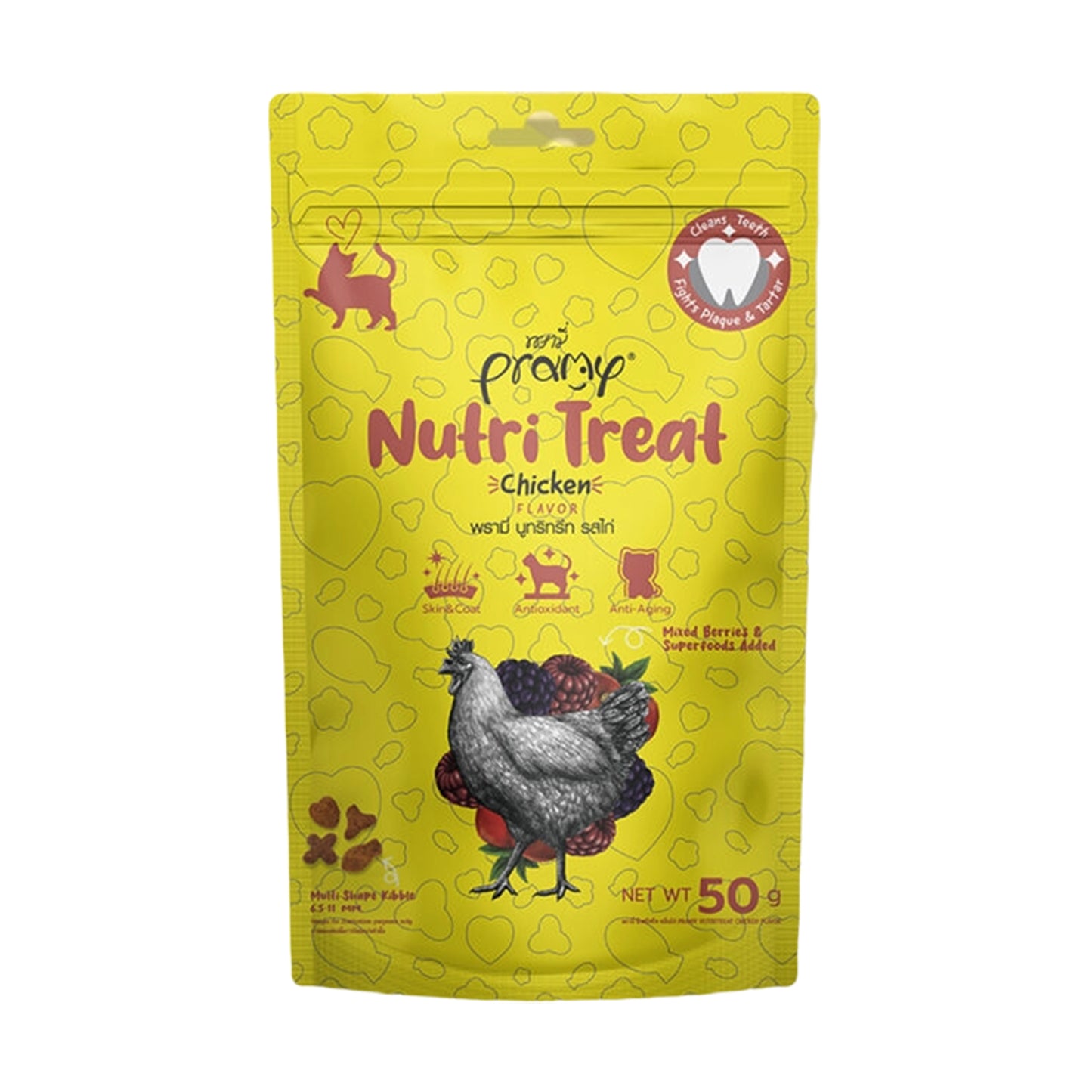 Chicken flavored cat treats in multi-shape kibble form