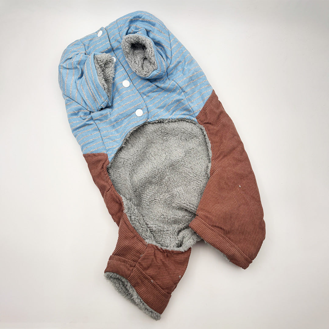 Cozy brown dog dungaree with fluffy ear detail