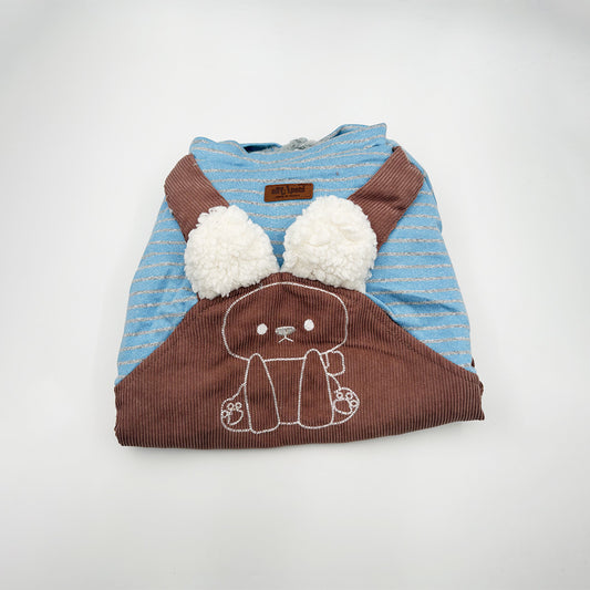 Cute winter dog dungaree with bear design and fleece lining