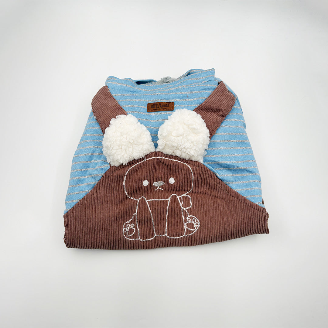 Cute winter dog dungaree with bear design and fleece lining