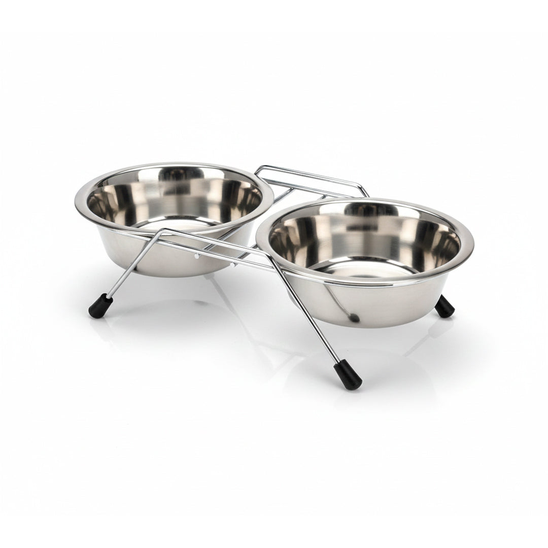 Stainless Steel Food Bowls Set with Wired Stand