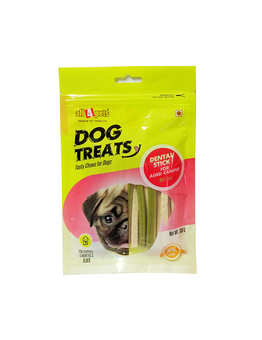 All4pets Dental Stick For Aged Canine – Milk Flavour -100g (For Puppies 4 months &amp; older)