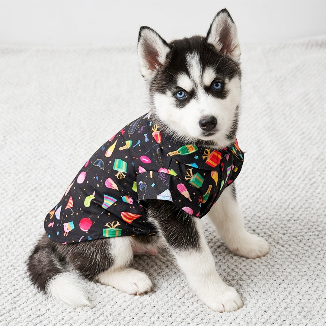 dog wearing Party Print Dog Shirt