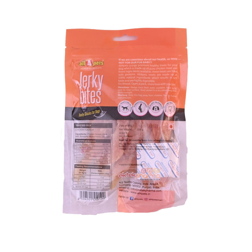 Dog treat twisted chicken silk jerky bites