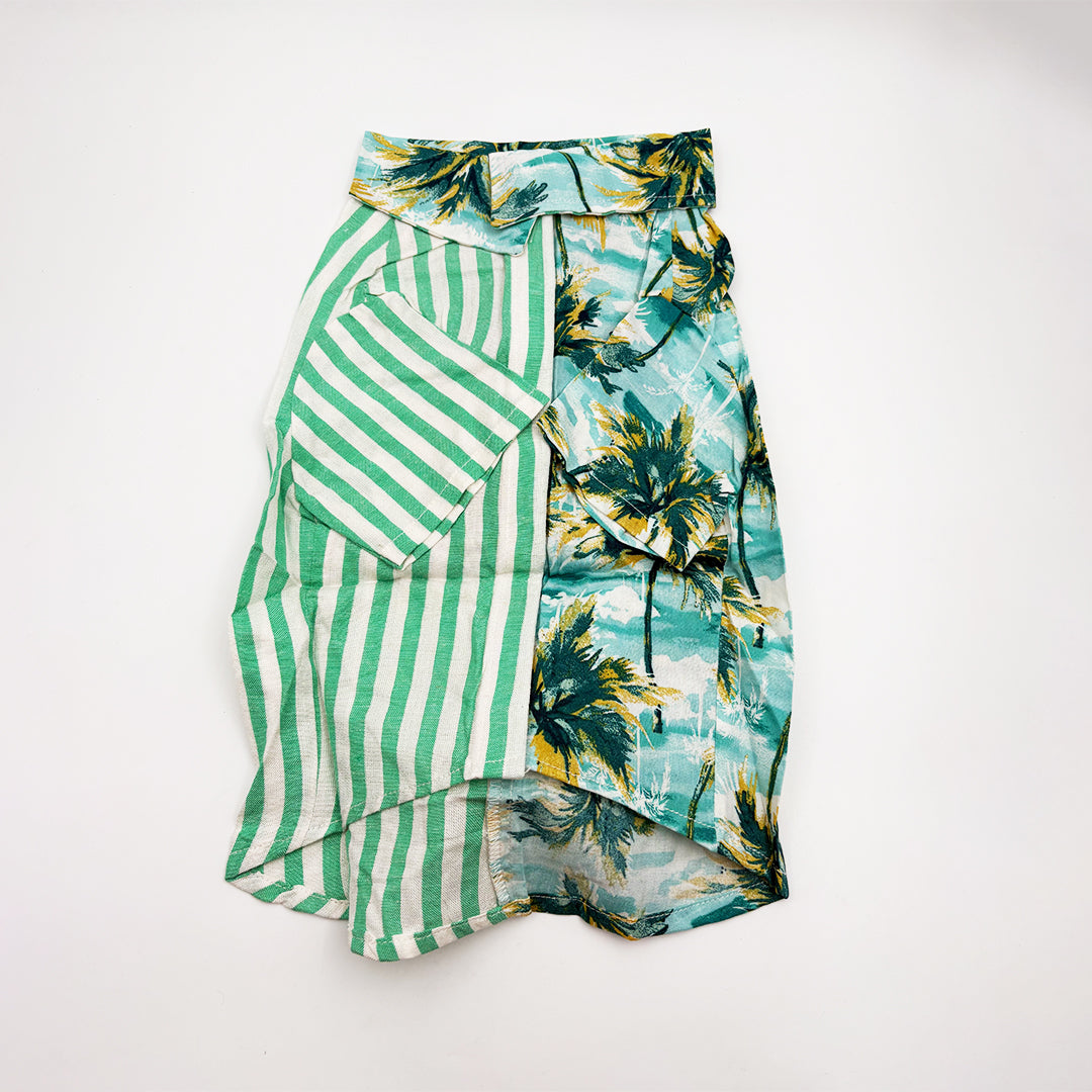 Tropical Palm Print Dog Shirt | Green Stripe Pet Shirt with Collar