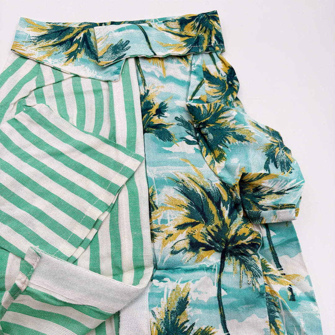 Tropical Palm Print Dog Shirt | Green Stripe Pet Shirt with Collar