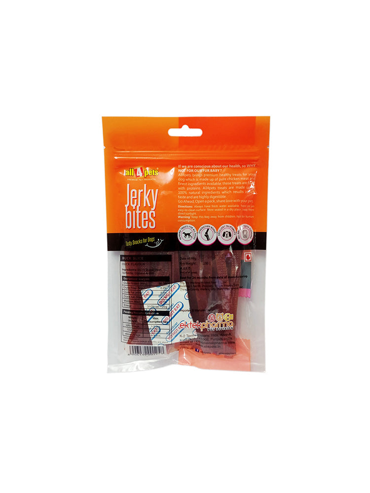 All4pets Jerky Bites - Duck Slice Snacks for Dogs -100g