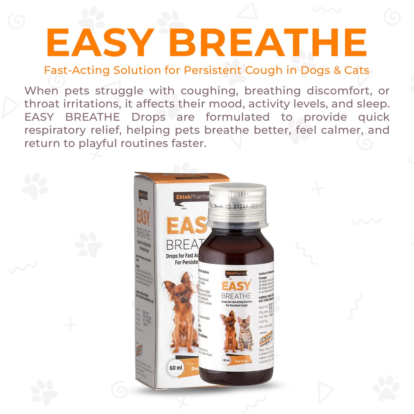 EASY BREATHE product packaging for pets with text about its use.