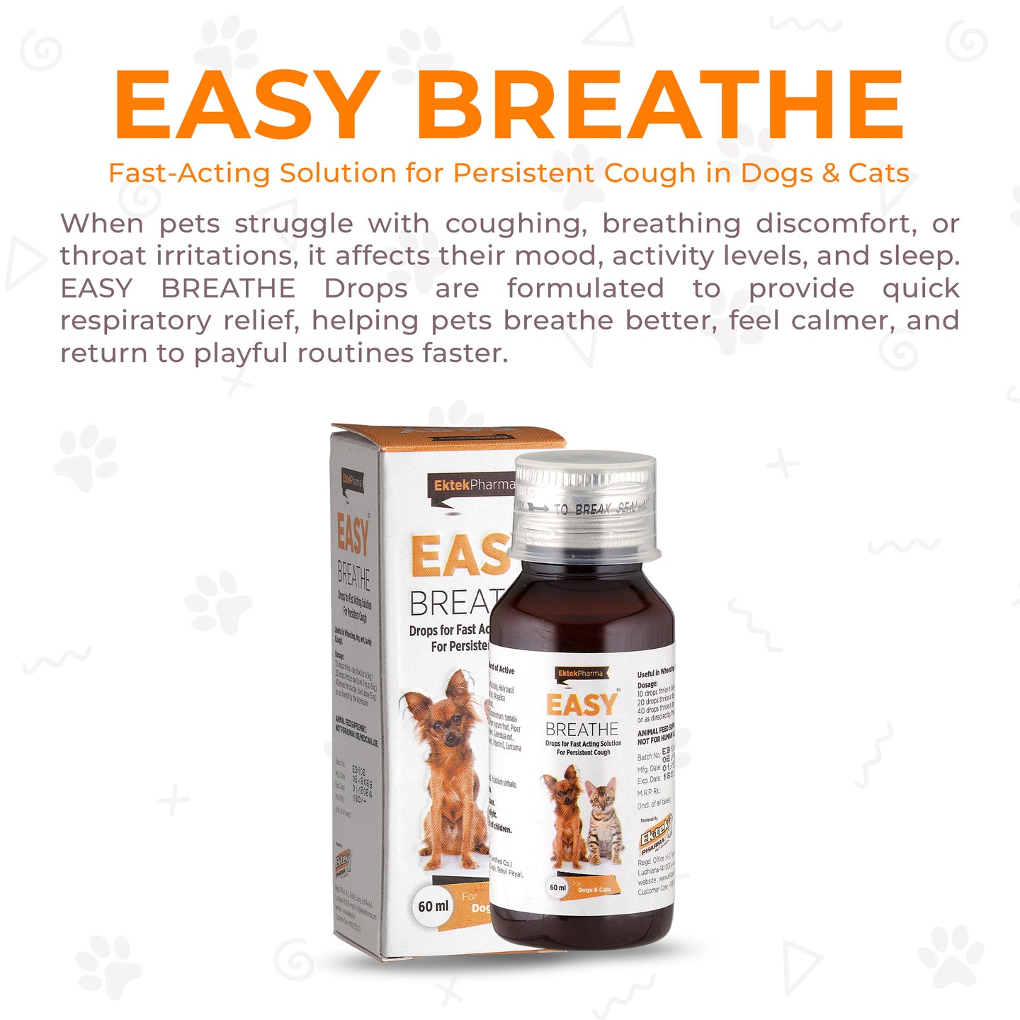 EASY BREATHE product packaging for pets with text about its use.
