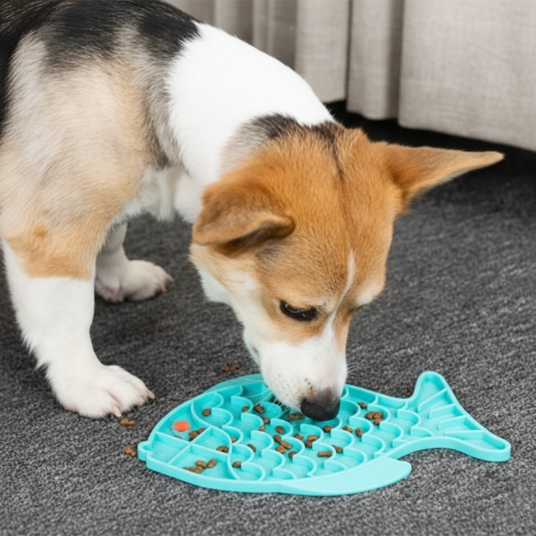 Fish shape slow feeder mat for dogs and cats