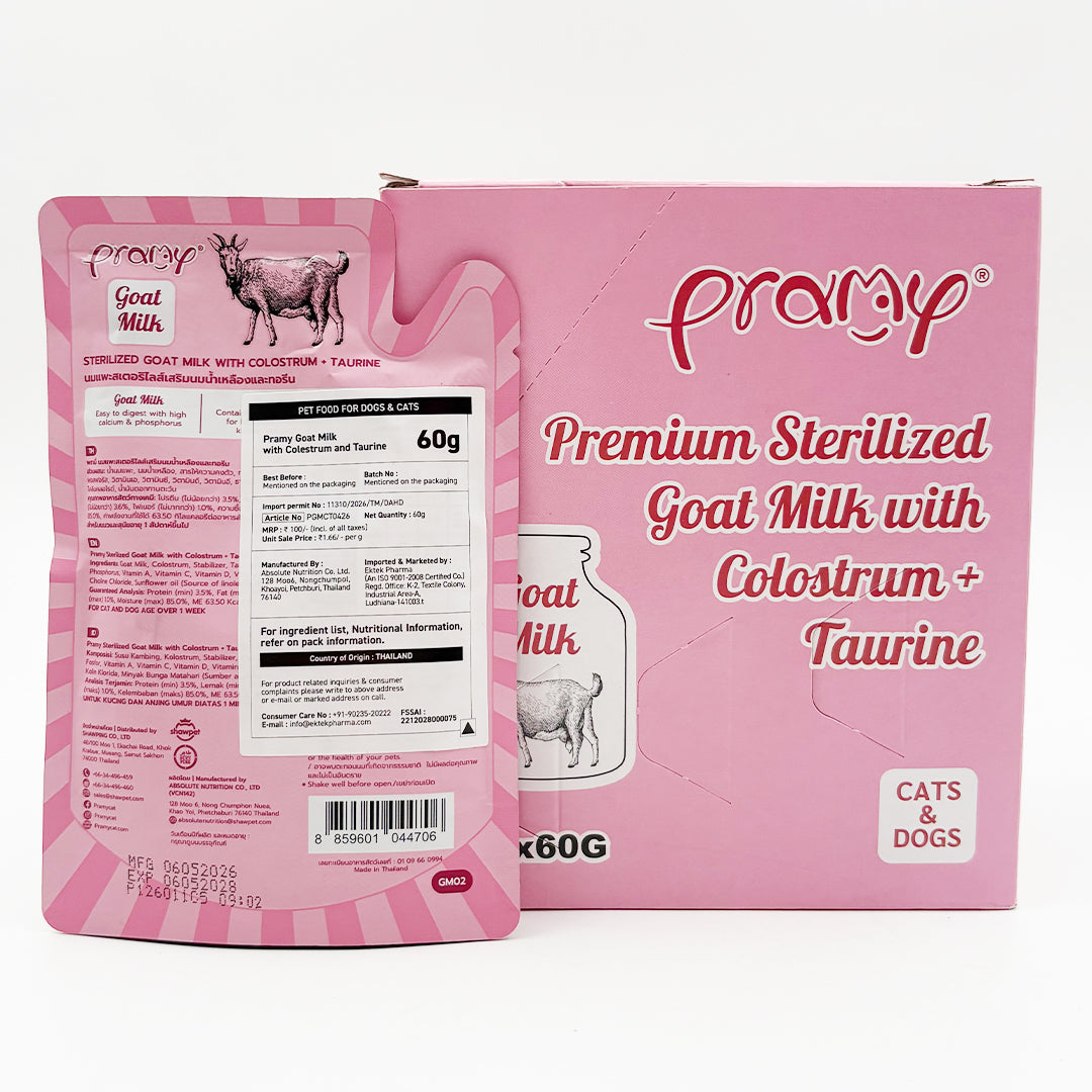 Packaging of goat milk for dogs