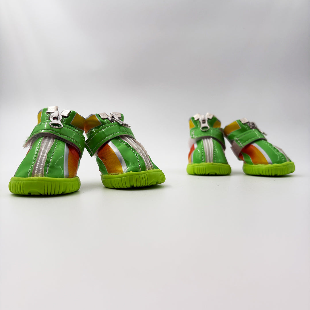 Green waterproof dog boots with zipper and Velcro closure – pack of 4