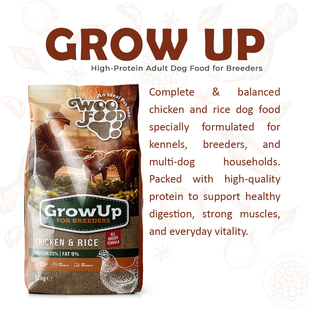 Grow Up Breeders Adult Dog Food 20kg | Chicken & Rice High Protein Dog Food