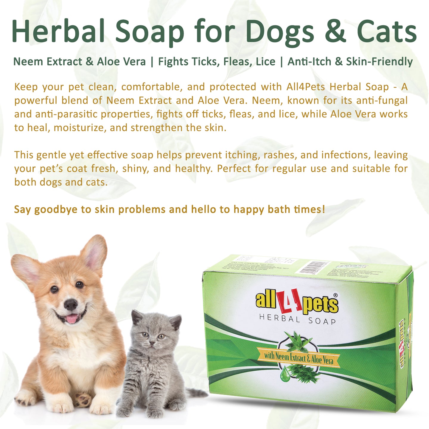 All4pets Herbal Soap(with Neem Extract &amp; Aloevera)Pet Soap 75gm (Pack of 5)