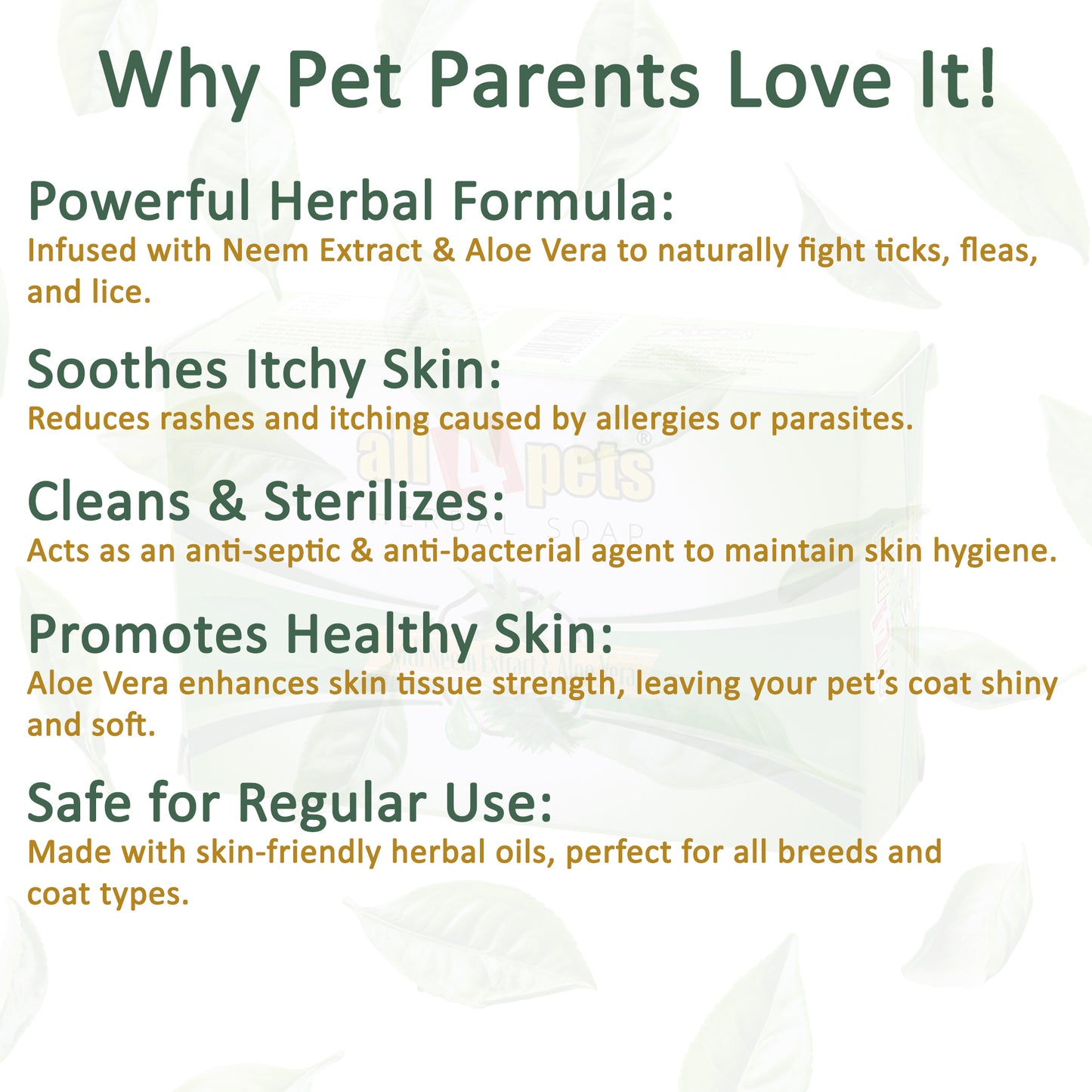 All4pets Herbal Soap(with Neem Extract &amp; Aloevera)Pet Soap 75gm (Pack of 5)