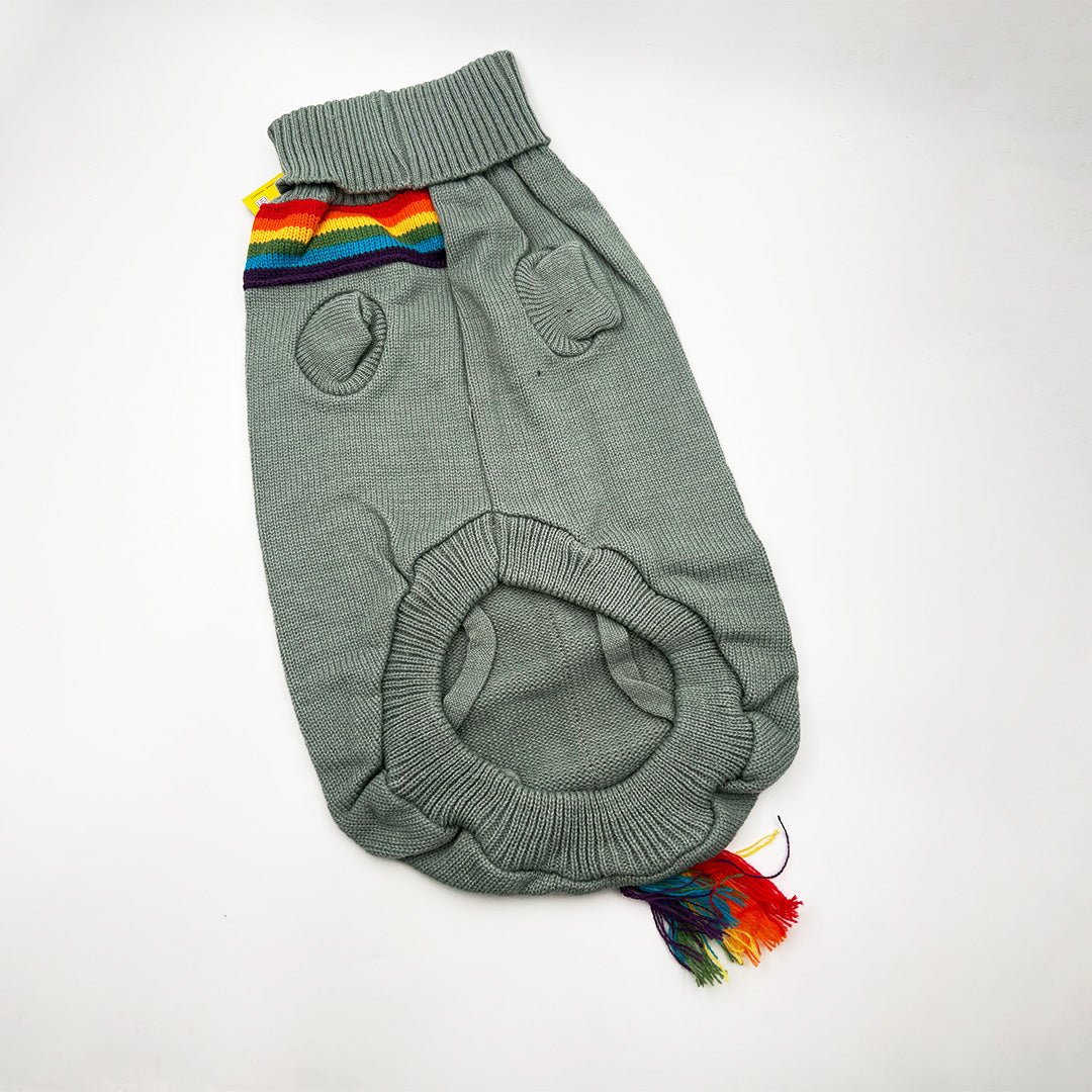 High-neck dog sweater in Pride parade inspired colors