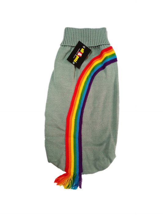 Dog Rainbow Striped High Neck Cardigan