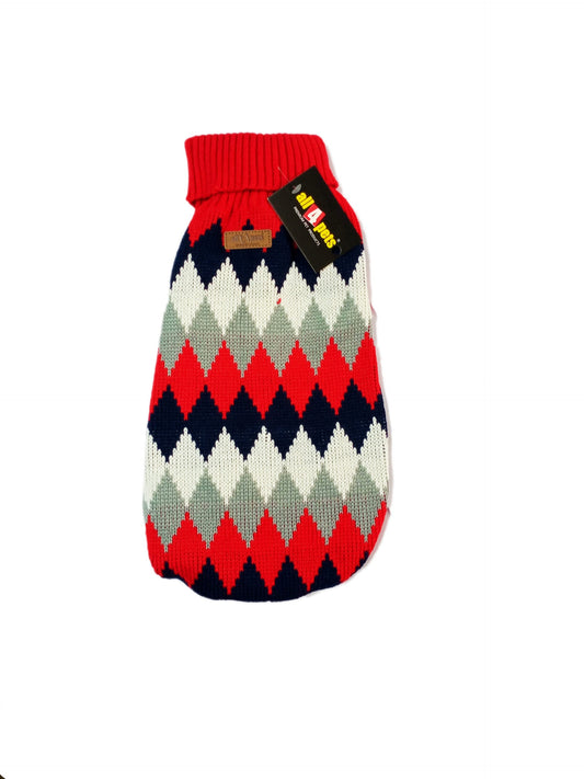 Dog High-Neck Zigzag Pattern Cardigan