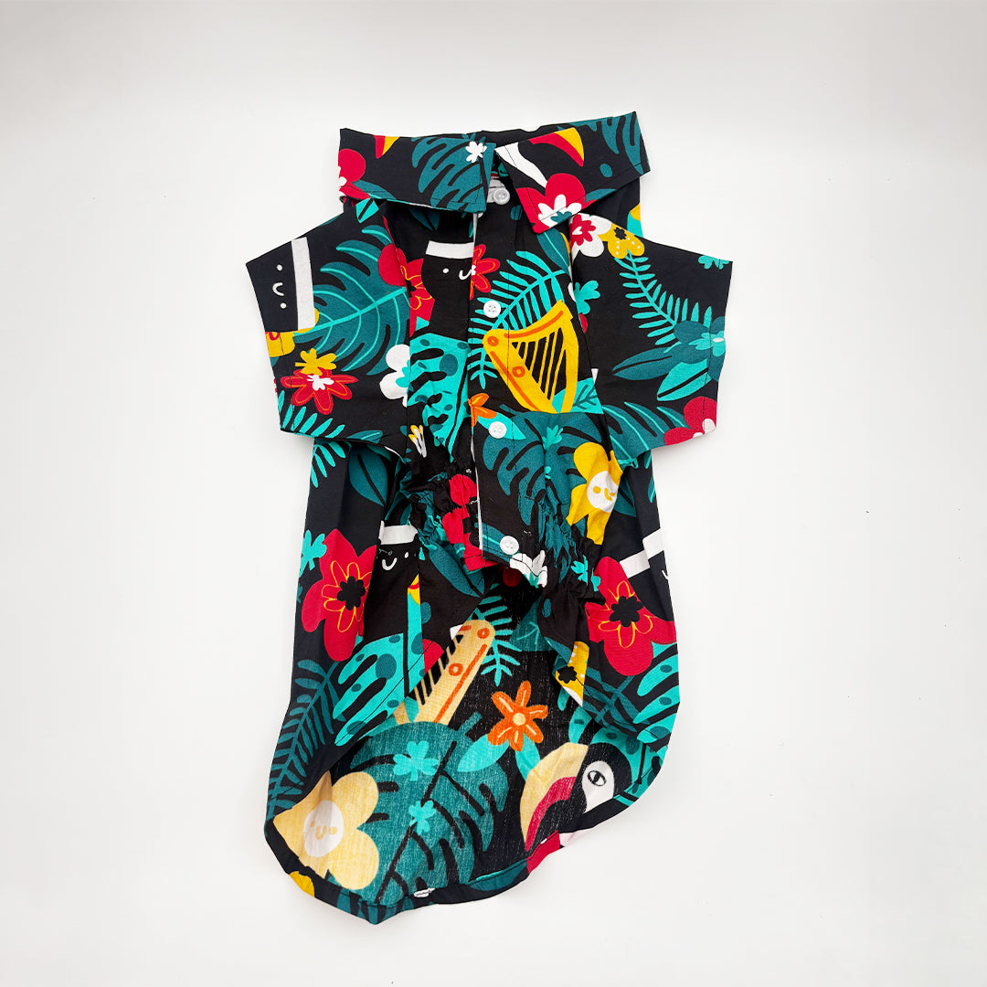 Illustration Print Dog shirt with collar